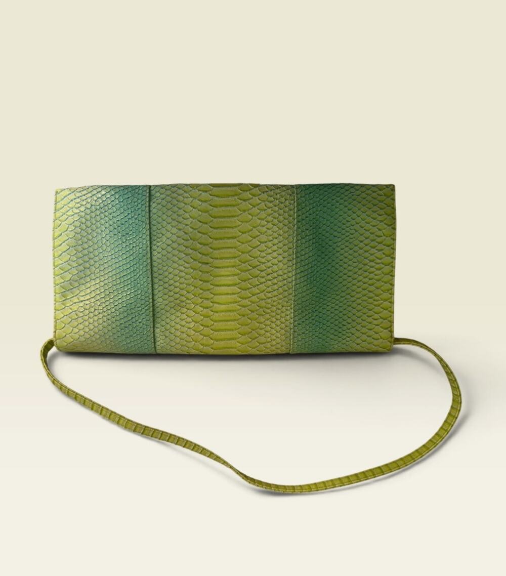 Jessica McClintock Lime Green Yellow Snake Skin Clutch Shoulder Bag